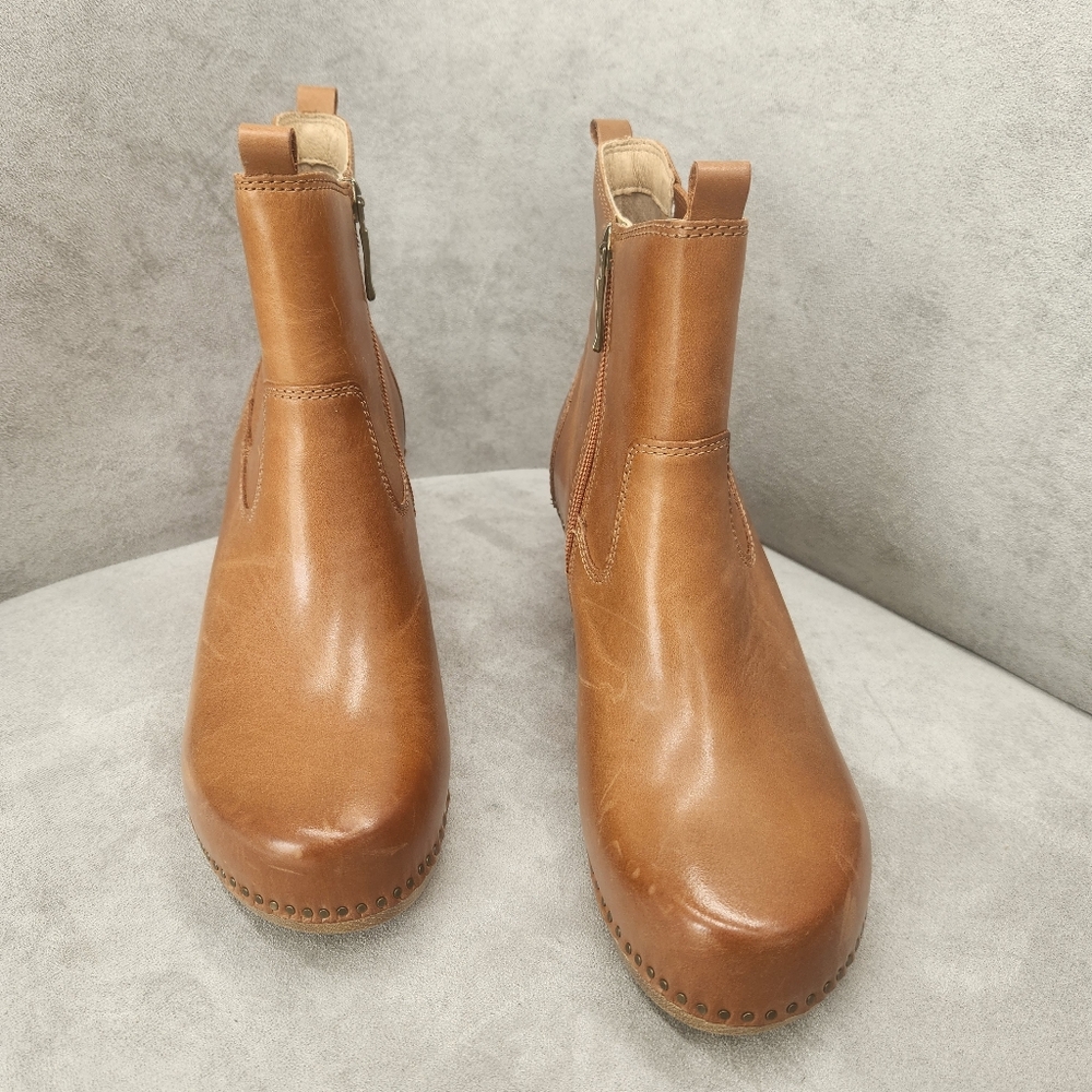 Dansko Ankle Boots 10 Tan Leather Shayna Clogs Scandinavian Boho Chunky New $190 - Picture 6 of 16
